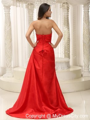 Taffeta Sweetheart Ruched Brush Train Red Prom Gowns 2013