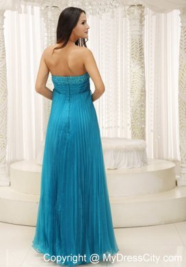 Beading Teal Pleated Prom Evening Dress With Bowknot