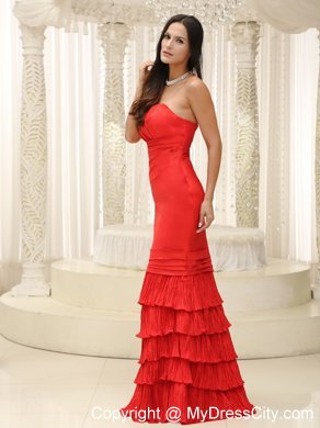 Red Sweetheart Prom Gown Dress with Ruffled Layers