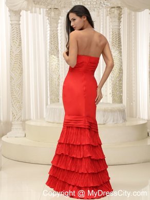 Red Sweetheart Prom Gown Dress with Ruffled Layers