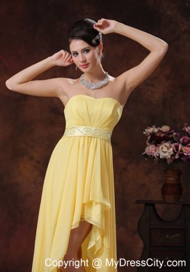 2013 Lovely Yellow High-low Style Prom Dress With Belt