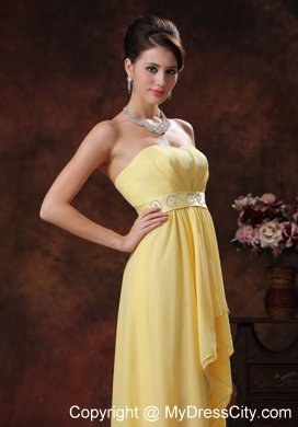 2013 Lovely Yellow High-low Style Prom Dress With Belt