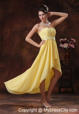 2013 Lovely Yellow High-low Style Prom Dress With Belt