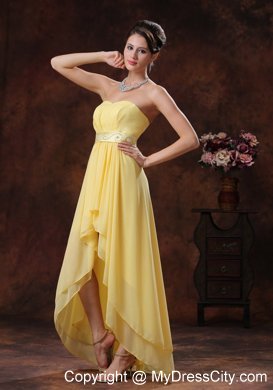 2013 Lovely Yellow High-low Style Prom Dress With Belt