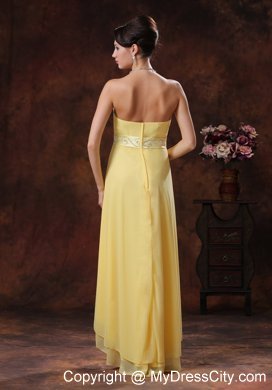 2013 Lovely Yellow High-low Style Prom Dress With Belt