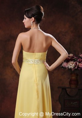 2013 Lovely Yellow High-low Style Prom Dress With Belt