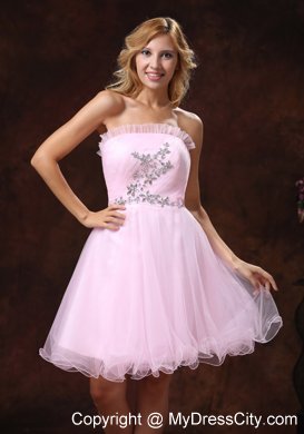 Cheap Baby Pink Mini Prom Cocktail Dress With Beading