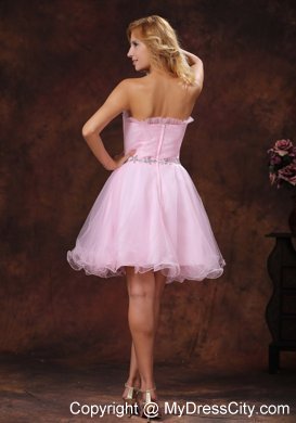 Cheap Baby Pink Mini Prom Cocktail Dress With Beading