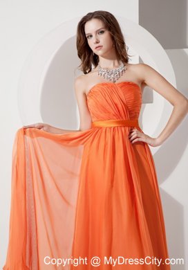 Discounted Orange Red Empire Strapless Evening Dress