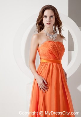 Discounted Orange Red Empire Strapless Evening Dress