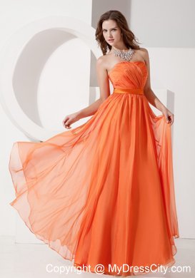 Discounted Orange Red Empire Strapless Evening Dress