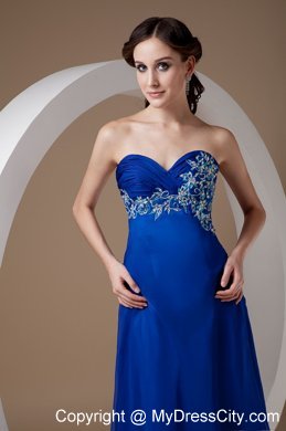 Blue Empire Sweetheart Appliques Evening Dress with Train