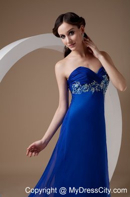 Blue Empire Sweetheart Appliques Evening Dress with Train