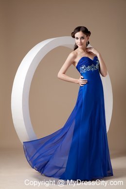 Blue Empire Sweetheart Appliques Evening Dress with Train