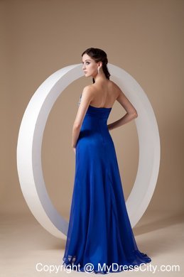 Blue Empire Sweetheart Appliques Evening Dress with Train