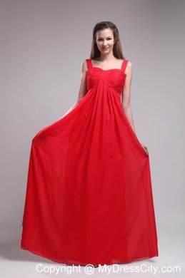 Red Empire Straps Ruched Chiffon Prom Dress Floor-length