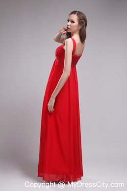 Red Empire Straps Ruched Chiffon Prom Dress Floor-length