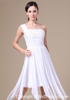 One Shoulder White Asymmetrical Prom Dress With Appliques