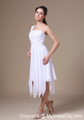 One Shoulder White Asymmetrical Prom Dress With Appliques