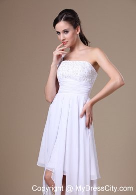 One Shoulder White Asymmetrical Prom Dress With Appliques