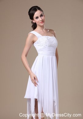 One Shoulder White Asymmetrical Prom Dress With Appliques