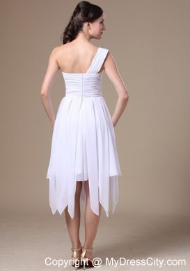 One Shoulder White Asymmetrical Prom Dress With Appliques