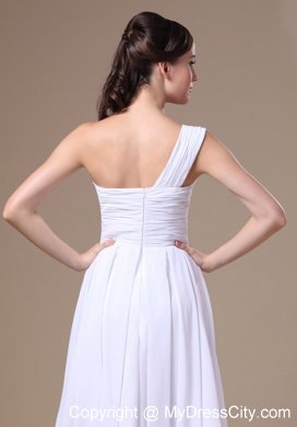 One Shoulder White Asymmetrical Prom Dress With Appliques