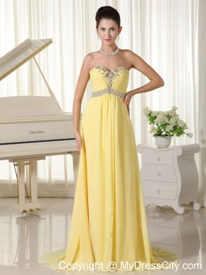 Beaded Waist Sweetheart Light Yellow Homecoming Dress