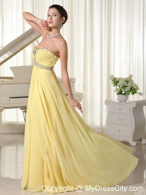 Beaded Waist Sweetheart Light Yellow Homecoming Dress