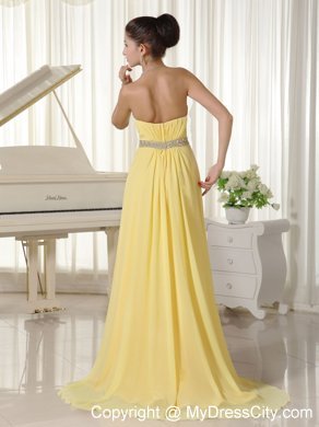 Beaded Waist Sweetheart Light Yellow Homecoming Dress