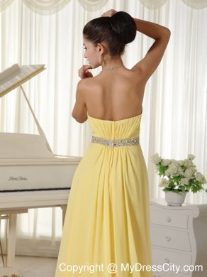 Beaded Waist Sweetheart Light Yellow Homecoming Dress