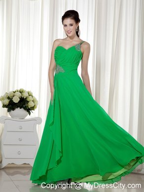 Empire Beaded One Shoulder Chiffon Green Prom Dress