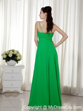 Empire Beaded One Shoulder Chiffon Green Prom Dress