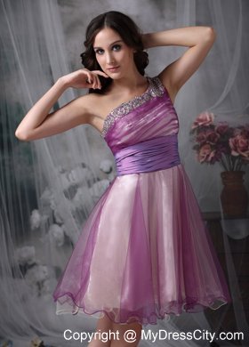 Lavender A-line One Shoulder Beading Short Cocktail Dress