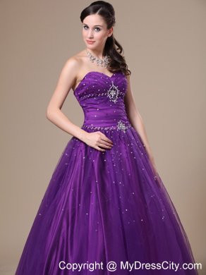 Purple A-Line Beading Sweetheart Prom Dress Floor-length