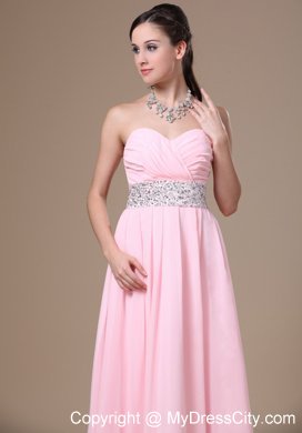 Pink Chiffon Sweetheart Prom Dress with Beaded Waist