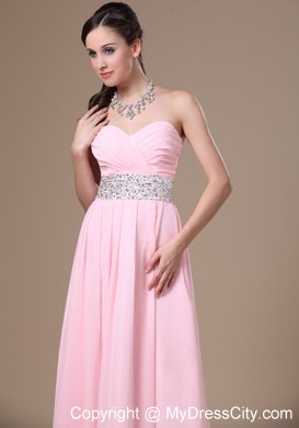 Pink Chiffon Sweetheart Prom Dress with Beaded Waist