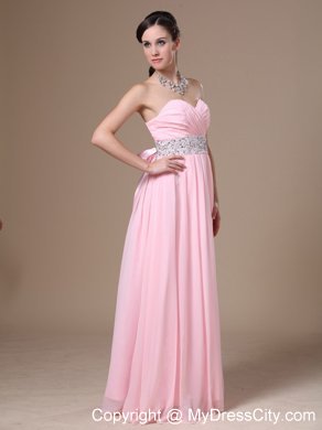 Pink Chiffon Sweetheart Prom Dress with Beaded Waist