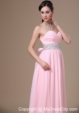 Pink Chiffon Sweetheart Prom Dress with Beaded Waist