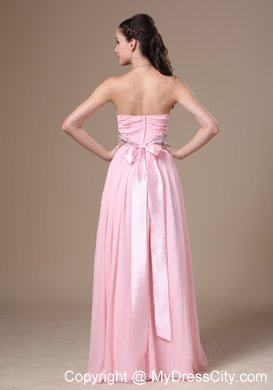 Pink Chiffon Sweetheart Prom Dress with Beaded Waist