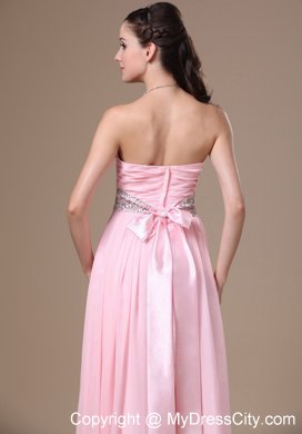 Pink Chiffon Sweetheart Prom Dress with Beaded Waist