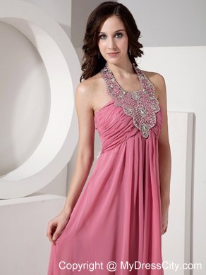 Beautiful Halter Top Chiffon Prom Dress with Rhinestones