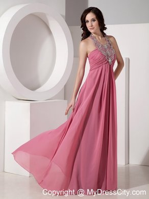 Beautiful Halter Top Chiffon Prom Dress with Rhinestones