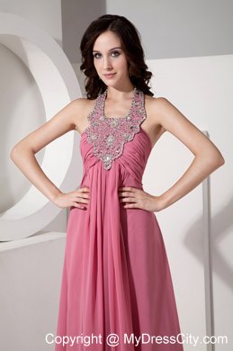 Beautiful Halter Top Chiffon Prom Dress with Rhinestones