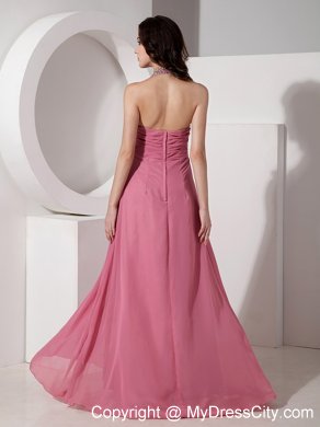 Beautiful Halter Top Chiffon Prom Dress with Rhinestones