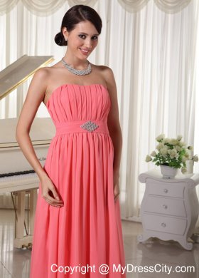 Watermelon Red Empire Chiffon Prom Dress With Ruches