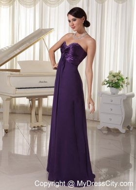 Dark Purple Sweetheart Chiffon Beaded Prom Evening Dress