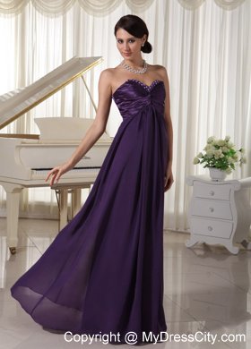 Dark Purple Sweetheart Chiffon Beaded Prom Evening Dress