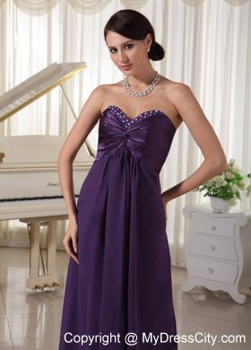 Dark Purple Sweetheart Chiffon Beaded Prom Evening Dress