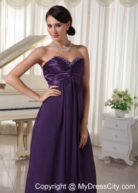 Dark Purple Sweetheart Chiffon Beaded Prom Evening Dress